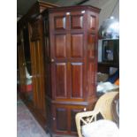 POLISHED PANELLED WOODEN CORNER CUPBOARD