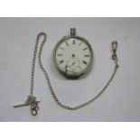 HALLMARKED SILVER MONOGRAMMED POCKET WATCH WITH ALBERT CHAIN