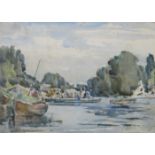 ALFRED HAYWARD, FRAMED WATERCOLOUR DEPICTING A LAKE SCENE,