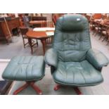 LEATHERETTE UPHOLSTERED SWIVEL ARMCHAIR WITH STOOL