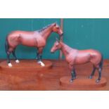 TWO BESWICK UNGLAZED MOUNTED HORSES- MILL REEF AND NIJINSKY,