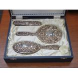 THREE PIECE HALLMARKED SILVER DRESSING SET