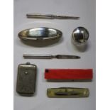 MIXED LOT OF SILVER VANITY ITEMS INCLUDING PEN KNIFE, VESTA CASE, ETC.