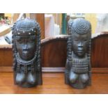 PAIR OF HEAVILY CARVED ANGOLAN BUSTS