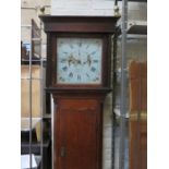 OAK CASED LONGCASE CLOCK WITH HANDPAINTED DIAL BY J EVANS,