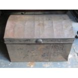 DOME TOPPED TIN TRAVEL TRUNK