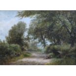 TUDORSALE, GILT FRAMED OIL ON CANVAS DEPICTING A COUNTRY LANE SCENE,