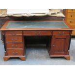REPRODUCTION LEATHER TOPPED MAHOGANY KNEEHOLE WRITING DESK