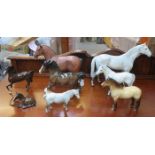 COLLECTION OF EIGHT VARIOUS BESWICK GLAZED AND UNGLAZED CERAMIC HORSES (SOME AT FAULT)