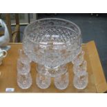 STUART CRYSTAL PUNCH BOWL AND GLASSES