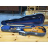 MODERN CASED VIOLIN WITH TWO BOWS
