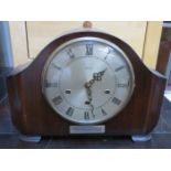 SMITHS MANTLE CLOCK WITH HALLMARKED SILVER MOUNT INSCRIBED - PRESENTED BY PILKINGTON BROTHERS