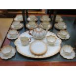 BELLEEK BLACK MARK DECORATIVE TEAWARE AND TRAY,