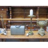 VARIOUS BRASS LAMPS, VANITY CASE, ETC.