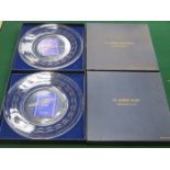 TWO BOXED STUART CRYSTAL ETCHED SOUVENIR PLATES - CUNARD SS QUEEN ELIZABETH AND CUNARD SS QUEEN