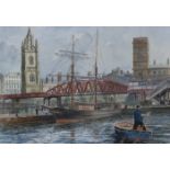 THOMAS H SHUTTLEWORTH, FRAMED WATERCOLOUR DEPICTING GEORGE'S DOCK, LIVERPOOL WATERFRONT,