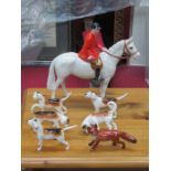 BESWICK HUNTSMAN ON HORSEBACK WITH FOX AND HOUND