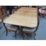 MAHOGANY DINING TABLE WITH ONE LEAF AND SIX CHAIRS