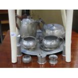 PARCEL OF HAMMOND PEWTER WARE INCLUDING FOUR PIECE TEA SET ON TRAY