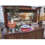 SUNDRY LOT INCLUDING POTTERY PLANTER, CERAMICS AND GLASS, PEWTER AND GILDED TEAWARE, ETC.