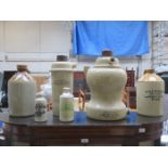 QUANTITY OF VARIOUS STONEWARE FLAGONS AND GRIFFIN GAS GENERATOR, ETC.