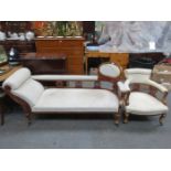 UPHOLSTERED CHAISE LONGUE AND MATCHING LOW ARMCHAIR