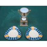 ROSENTHAL PAIR OF STYLISH SAUCERS + NORITAKE EGG CUP ON STAND.