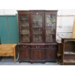 REPRODUCTION MAHOGANY THREE DOOR BREAKFRONT BOOKCASE