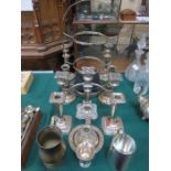 PARCEL OF VARIOUS SILVER PLATEDWARE INCLUDING CANDLESTICKS, TANKARDS, ETC.