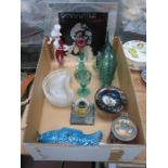 MIXED LOT OF COLOURED GLASSWARE AND OTHER SUNDRIES