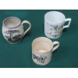 THREE VARIOUS DECORATIVE 19th CENTURY CERAMIC MUGS