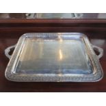 LARGE SILVER PLATED SERVING TRAY WITH ENGRAVED DECORATION