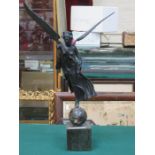 LARGE CAST METAL FIGURE ON MARBLE STAND FOR RESTORATION