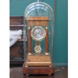 DECORATIVE INLAID EMPIRE STYLE FRENCH MANTEL CLOCK UNDER GLASS DOME,