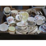 BOX OF SUNDRY CERAMICS INCLUDING BELLEK POSY VASE, COMMEMORATIVE WARE,