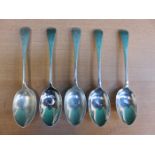 SET OF FIVE HALLMARKED SILVER SPOONS,