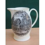 EARLY LIVERPOOL CREAMWARE JUG WITH TRANSFER DECORATION INITIALLED AND DATED FSH 1792,