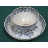 EARLY LIVERPOOL TRANSFER DECORATED CERAMIC TWO BOWL AND SAUCER