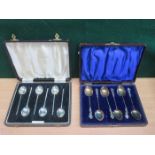 TWO CASED SET OF SIX HALLMARKED SILVER SPOONS ONE SET (AT FAULT)