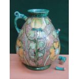 LARGE DELLA ROBBIA HANDPAINTED AND FLORAL DECORATED TWO HANDLED CERAMIC VASE,