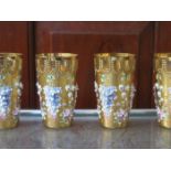 SET F SIX HEAVILY GILDED AND RELIEF DECORATED VENETIAN GLASSES
