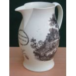 EARLY LIVERPOOL CREAMWARE JUG DEPICTING HUNTSMAN,