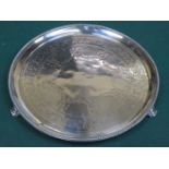 HALLMARKED SILVER EARLY VICTORIAN CIRCULAR TRAY ON RAISED SUPPORTS, LONDON ASSAY,