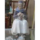 ROYAL COPENHAGEN GLAZED CERAMIC FIGURE- AMAGER LADY KNITTING BY LOTTIE BENTER,