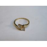 18ct GOLD CROSS OVER DRESS RING WITH TWO CLEAR STONES