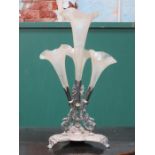 DECORATIVE SILVER PLATED AND GLASS THREE SCONCE EPERGNE,