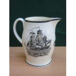 EARLY LIVERPOOL CREAMWARE JUG WITH TRANSFER DECORATION- ROBERT FLETCHER, WASLEY HEAD,