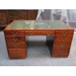 MAHOGANY NINE DRAWER LEATHER TOPPED KNEEHOLE WRITING DESK