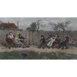 LARGE FRAMED VICTORIAN POLYCHROME PRINT- THE TUG OF WAR