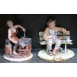 TWO CAPODIMONTE FIGURES AND PLATER FIGURE